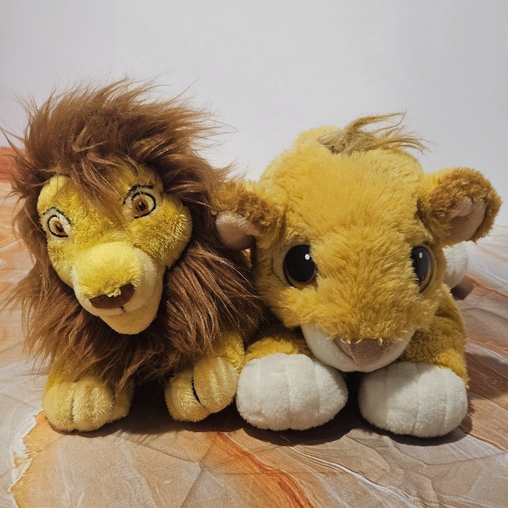 Disney Lion King Simba Plush Lot 2 Adult & Baby Simba Stuffed Animals